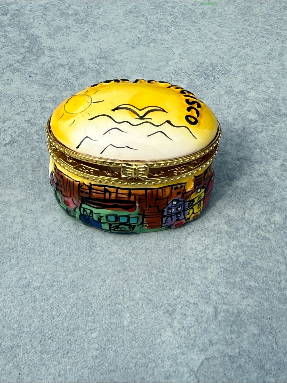 Vintage SNCO San Francisco Porcelain Trinket Box Grandmacore Travel Decor